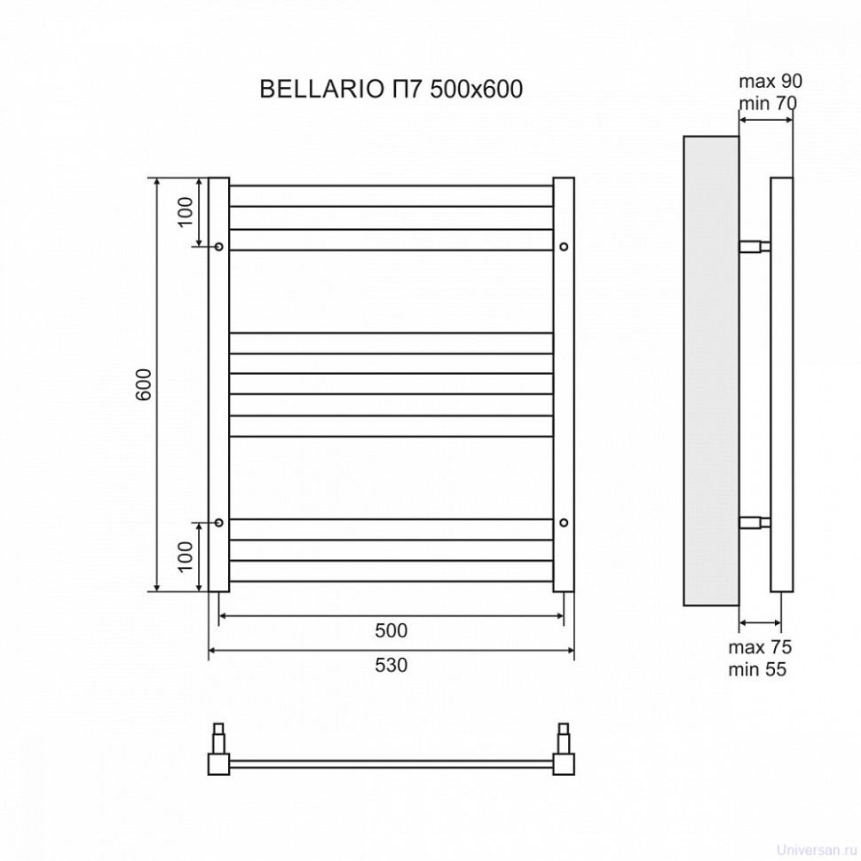 Полотенцесушитель электрический Lemark Bellario П7 500x600, левый/правый 