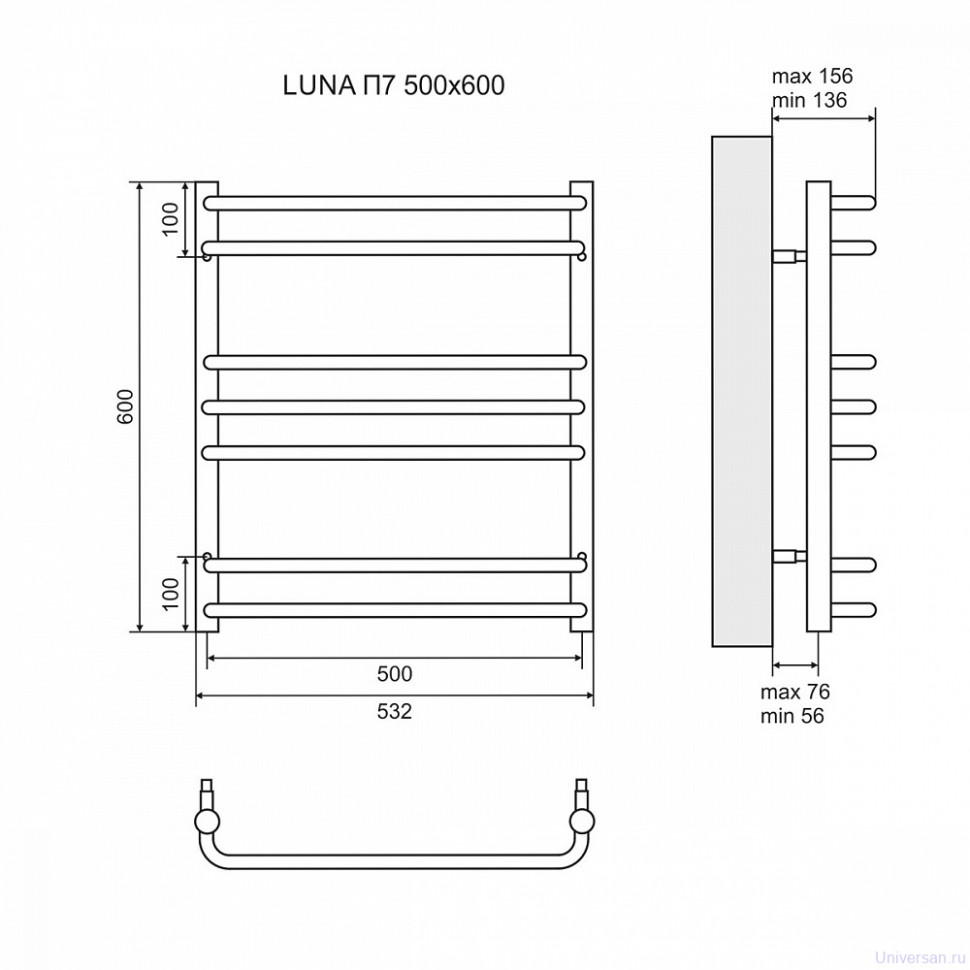 Полотенцесушитель электрический Lemark Luna П7 500x600, левый/правый 