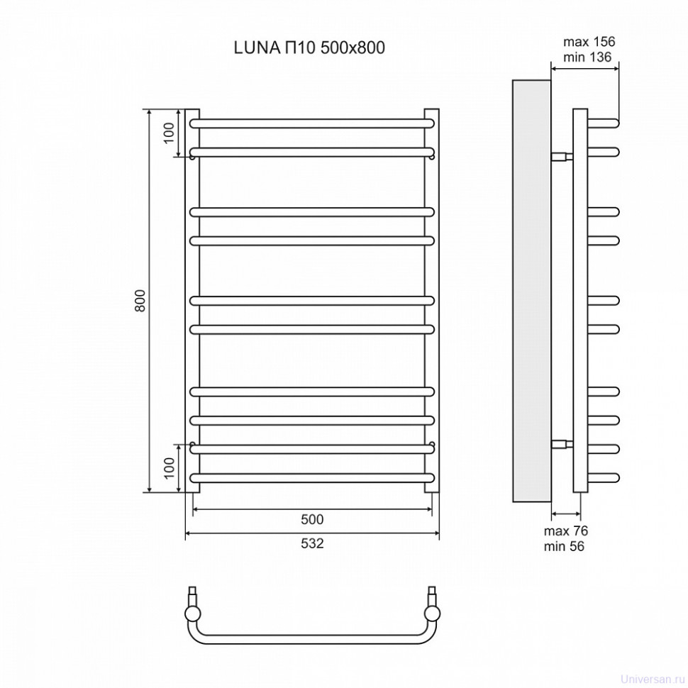 Полотенцесушитель электрический Lemark Luna П10 500x800, левый/правый 