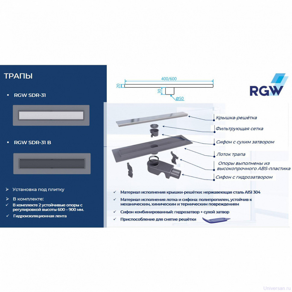 Душевой трап RGW SDR-31B 47213140-04 с решеткой 
