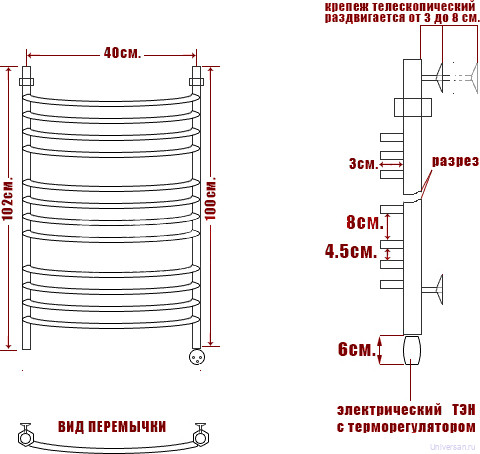 Полотенцесушитель электрический Ника Arc ЛД (г2) 100/40-12 R 
