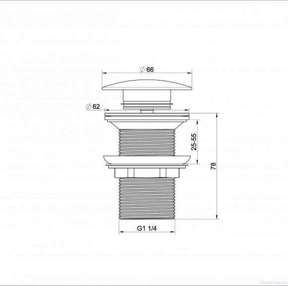 Донный клапан для раковины WONZON & WOGHAND, Черный матовый (WW-88SS02-MB) 