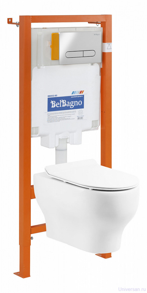 Комплект BelBagno 4 в 1 Унитаз LUCIE BB063CHR+Система инсталляции BB002-80+Кнопка BB005-PR-CHROME 