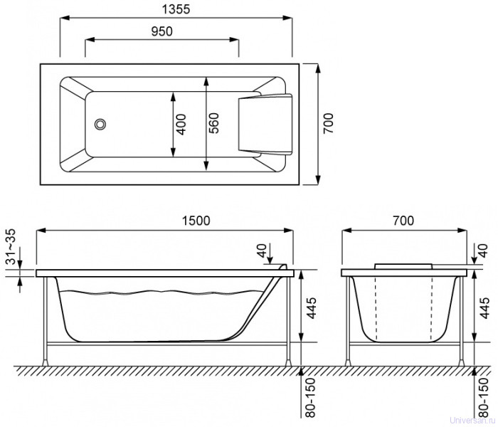 Акриловая ванна Jacob Delafon Sofa 150x70 см E6D300RU-00 