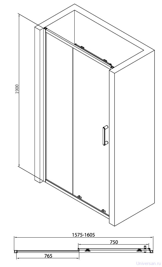 Душевая дверь в нишу Abber Schwarzer Diamant AG30160B 