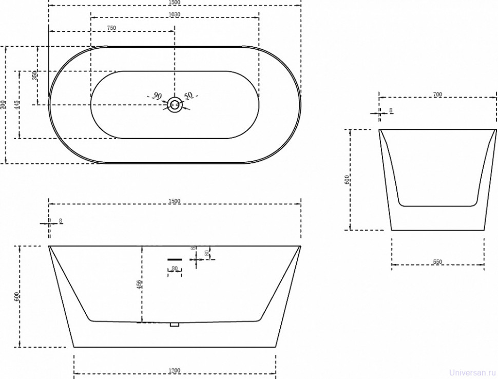 Акриловая ванна Abber AB9222-1.5 