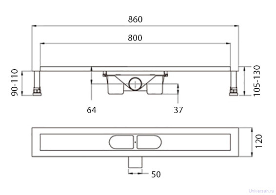 Душевой лоток RGW Shower Panels DA-FH 800 с решеткой и опорами 