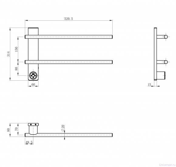 Полотенцесушитель электрический WONZON & WOGHAND, Темный графит (WW-AL342-GM) 