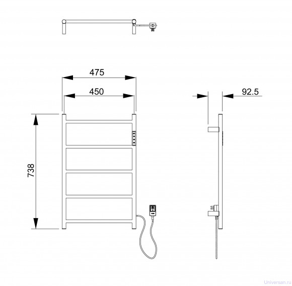 Полотенцесушитель электрический WONZON & WOGHAND, Темный графит (WW-AL405-GM) 