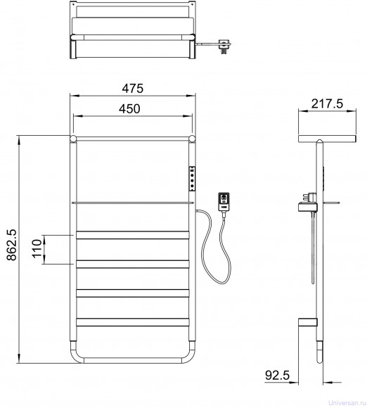 Полотенцесушитель электрический WONZON & WOGHAND, Хром (WW-A208-CR) 