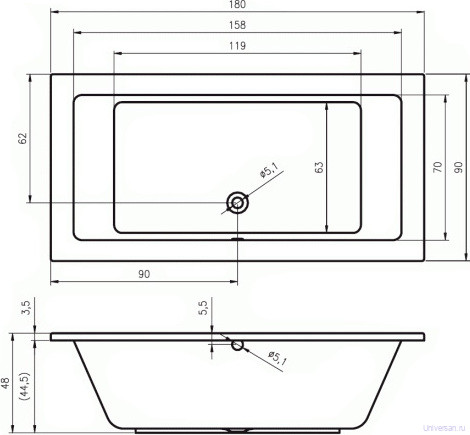 Акриловая ванна Riho Lusso 180x90 см 