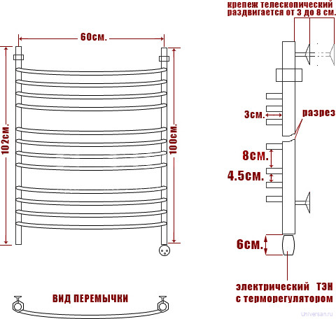 Полотенцесушитель электрический Ника Arc ЛД (г2) 100/60-12 R 