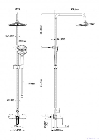 Душевая система WONZON & WOGHAND, Брашированное золото (WW-B2166-A-BG) 