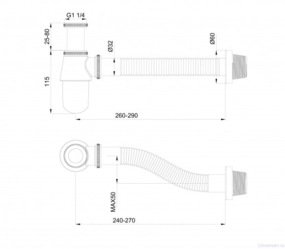 Сифон для раковины WONZON & WOGHAND, Брашированное золото (WW-88SS102-BG) 