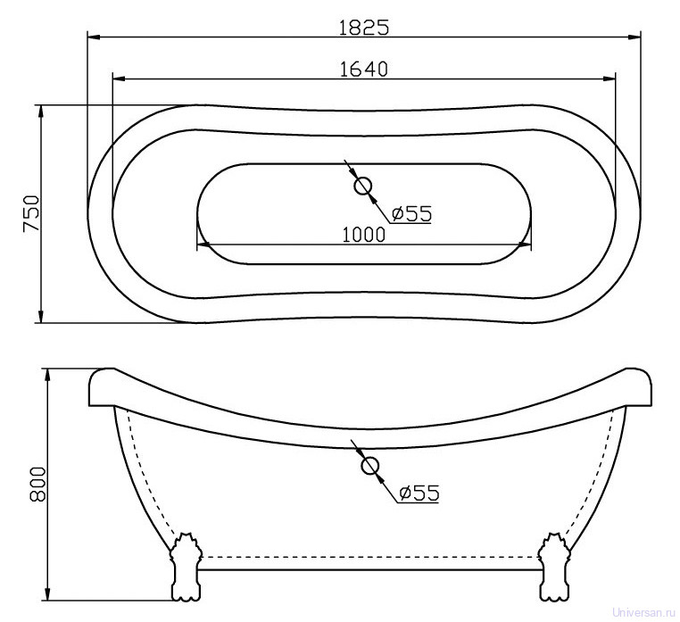 Акриловая ванна BelBagno BB05-CRM ножки хром 