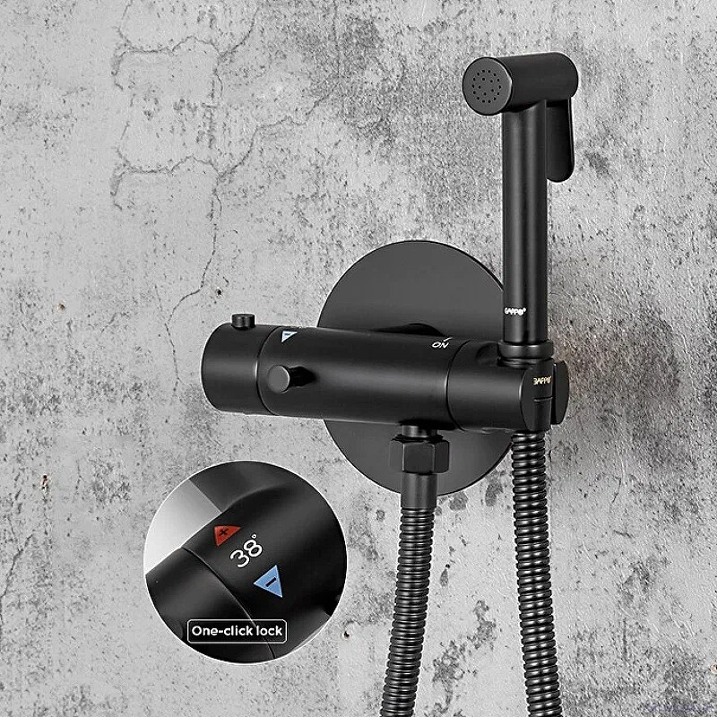 Гигиенический душ со смесителем Gappo G7290-6 с термостатом Черный матовый 