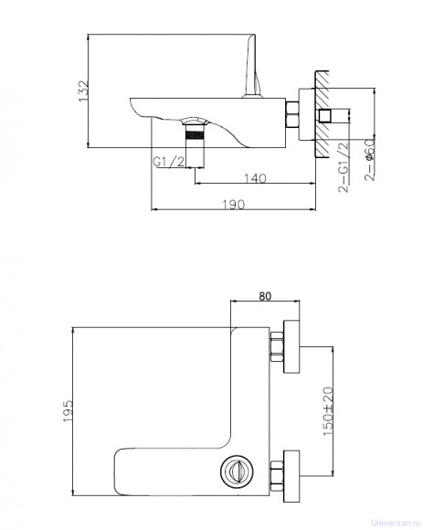 Смеситель для ванны WONZON & WOGHAND Shark, Хром (WW-48B3101-CR) 