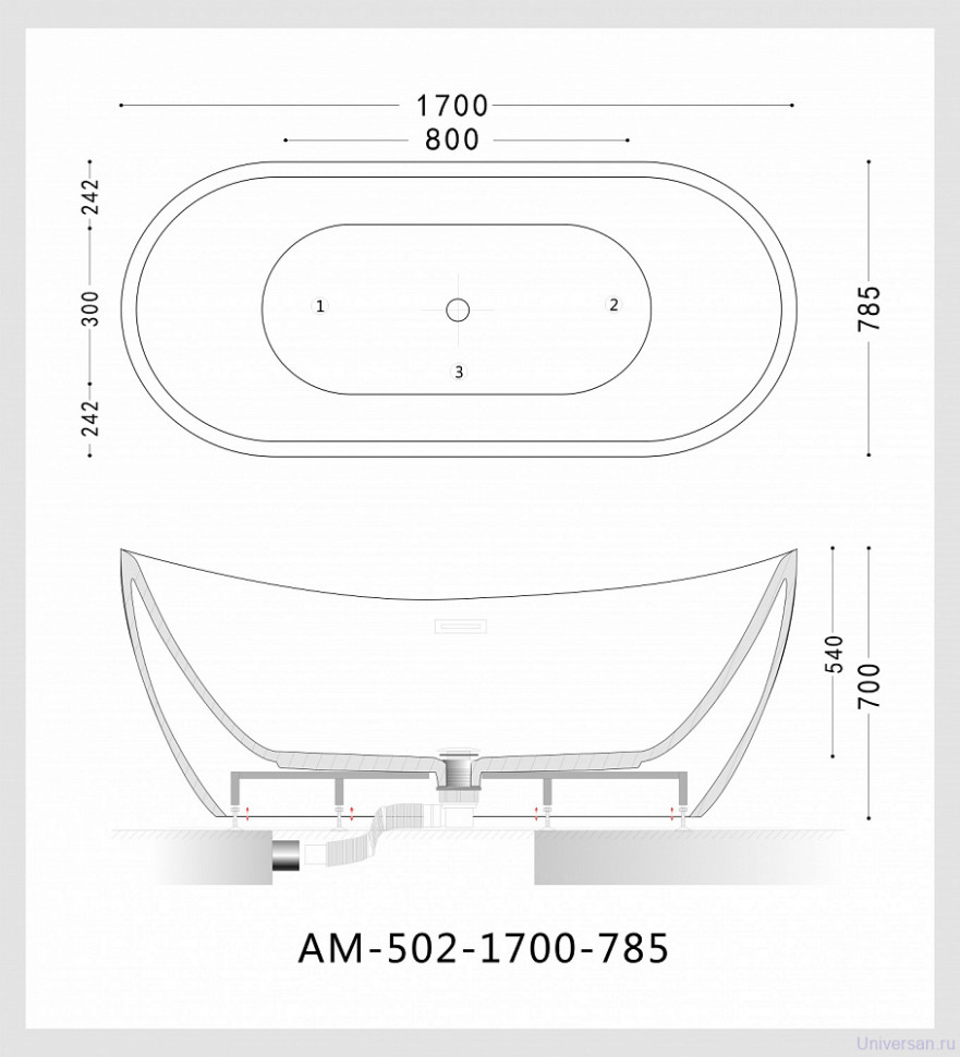 Акриловая ванна Art&Max AM-502-1700-785 