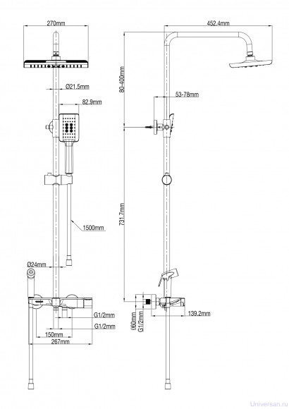 Душевая система с термостатом WONZON & WOGHAND, Хром (WW-B3310-CR) 