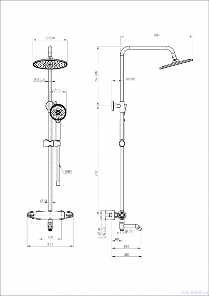 Душевая система с термостатом WONZON & WOGHAND, Черный матовый (WW-B3031-A1-MB) 
