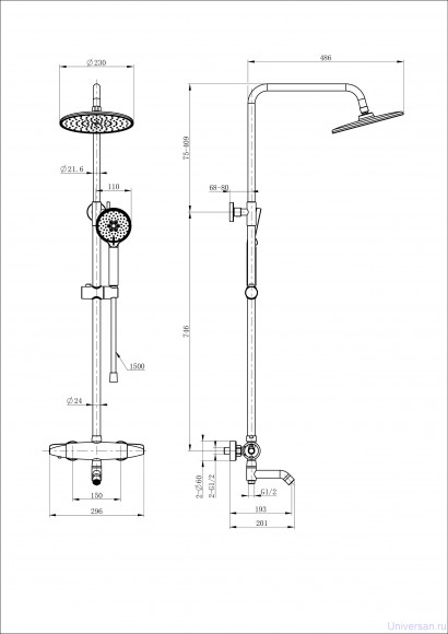 Душевая система с термостатом WONZON & WOGHAND, Черный матовый (WW-B3031-A3-MB) 
