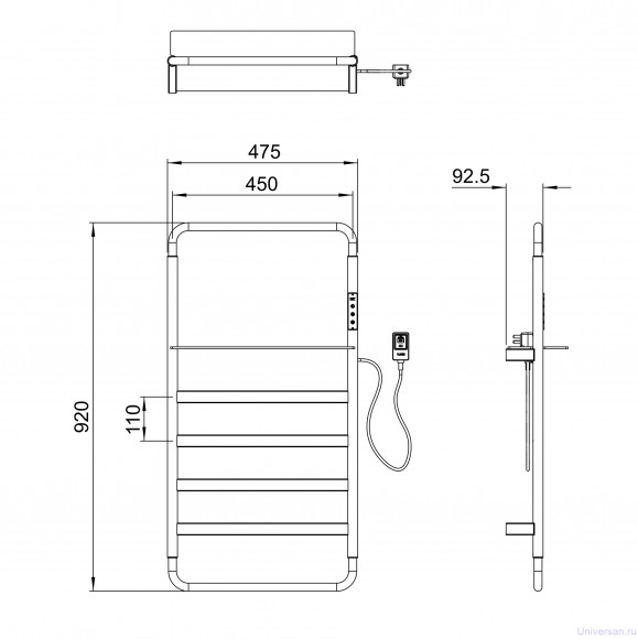 Полотенцесушитель электрический WONZON & WOGHAND, Черный матовый (WW-A203-MB) 