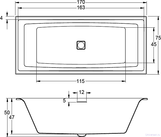 Акриловая ванна Riho Still Square BR02C0500K00130 170х75 R LED (через перелив) 